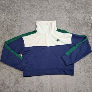 Prince Pickleball Womens Colorblock Cropped Quarter‎ Zip Sweatshirt Cream Blue L
